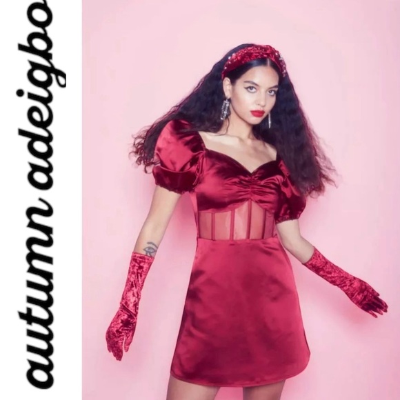 Autumn Adeigbo‎ Clarette Taffeta Mini Dress Deep Red Size 6 NW0T